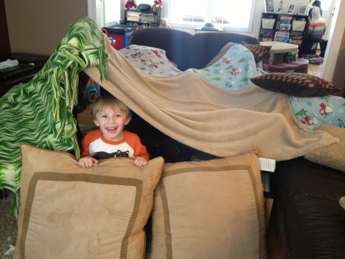 Building a fort can provide hours of fun on a rainy or snowy day!