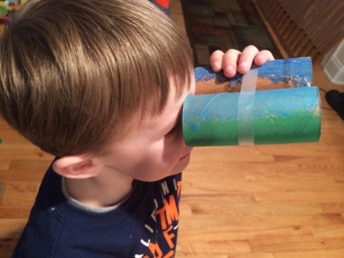 Making your own binoculars out of toilet paper rolls makes a scavenger hunt even more exciting!