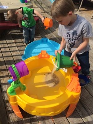 My boys had so much fun adding the water and sand to their new table!