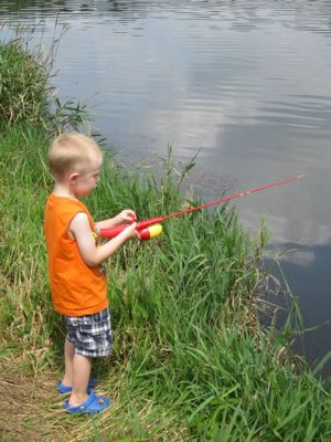 Kids have to learn how to carefully balance themselves while fishing!