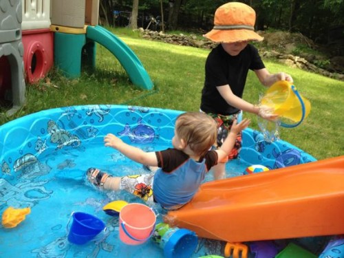 By just adding a slide to your kiddie pool can change it from "boring" to awesome!