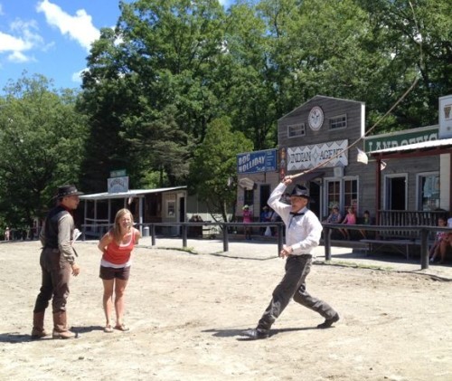 During our visit, Jessica was "roped" into the Bullwhip show!